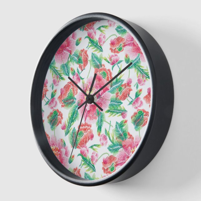 Reloj Patrón de flores rosadas brillantes (Ángulo)