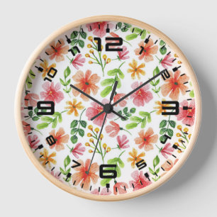 Reloj Patrón de flores rosas acuarela-69677