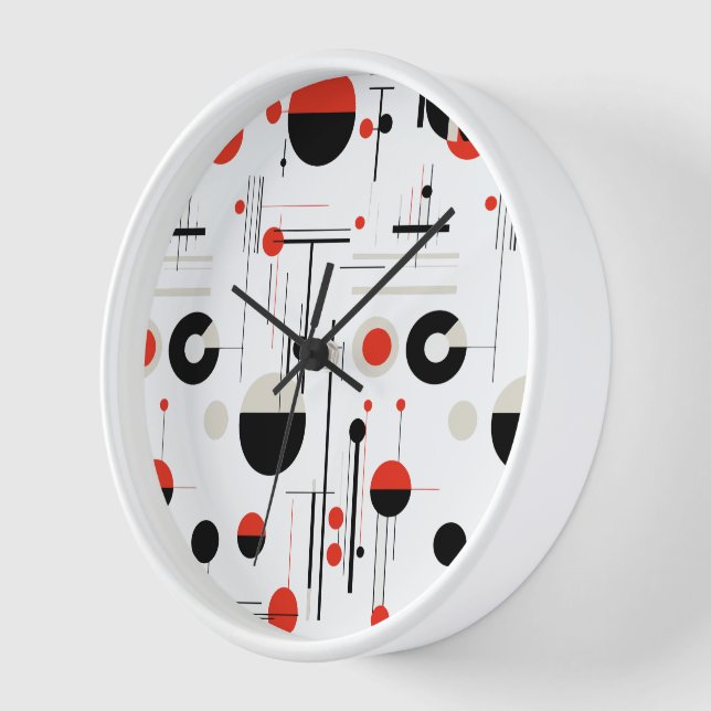 Reloj Patrón de formas geométricas de Bauhaus blanco roj (Ángulo)