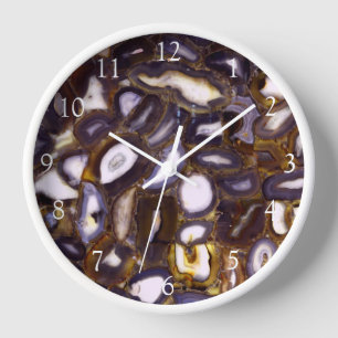 Reloj Patrón de geoda de piedra Ágata Marrón Blanco Púrp