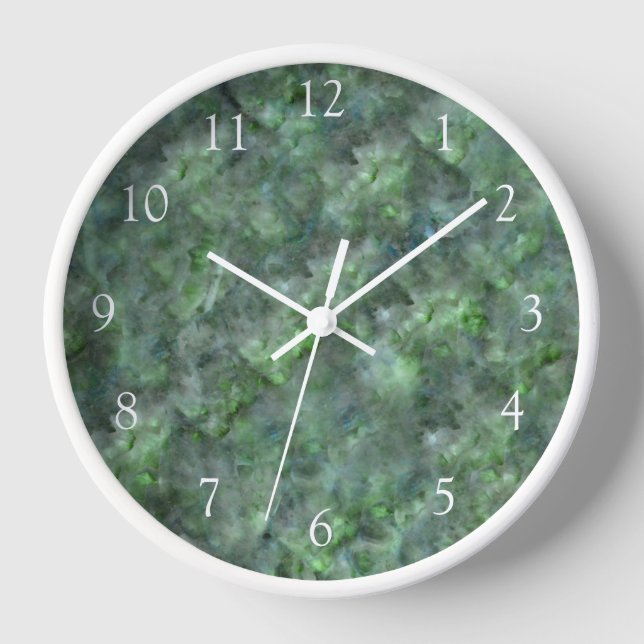 Reloj Patrón de granito de cuarzo verde abstracto (Anverso)