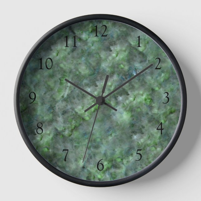 Reloj Patrón de granito de cuarzo verde abstracto (Anverso)