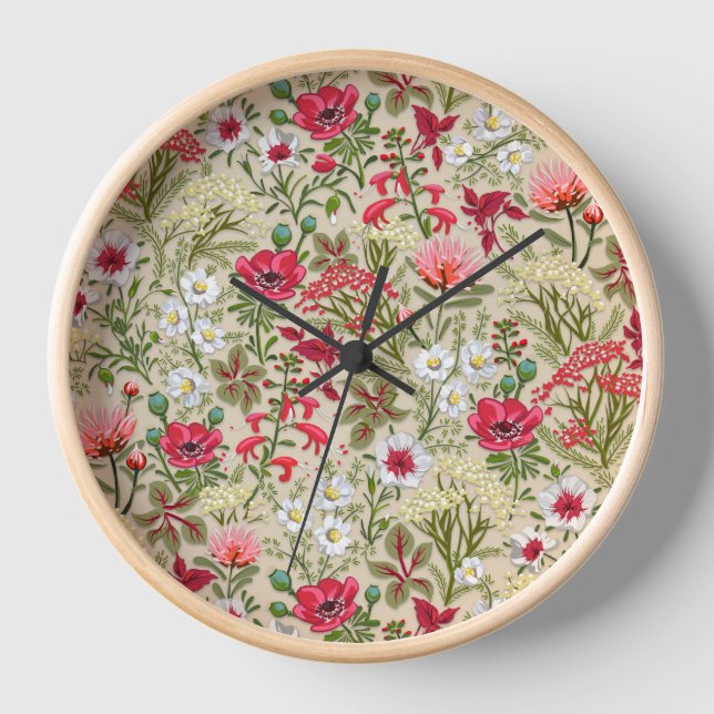 Reloj Patrón de jardín de hierba roja de Homespun (Anverso)