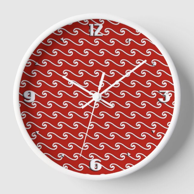 Reloj Patrón de onda chino - blanco sobre rojo profundo (Anverso)
