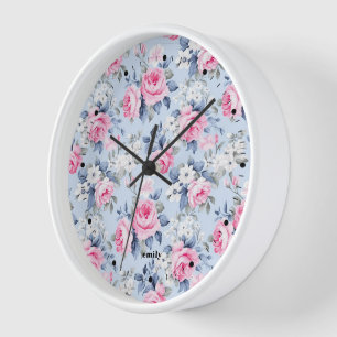 Reloj Patrón de rosas rosa rosa pastel chic