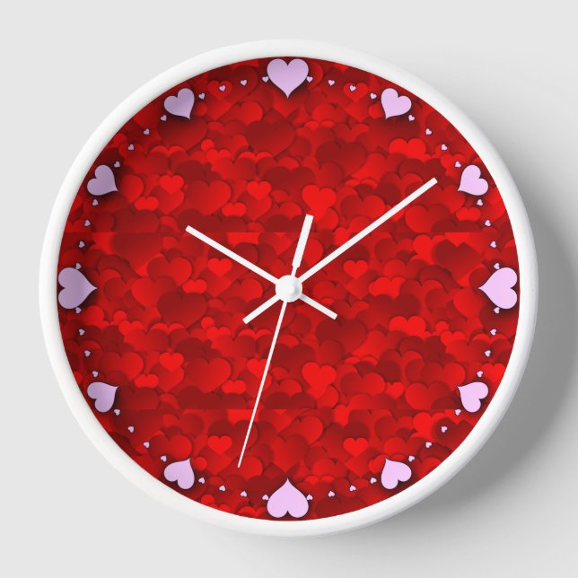Reloj Patrón de textura de corazones de amor rojo románt (Anverso)