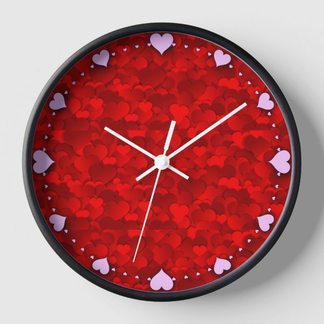 Reloj Patrón de textura de corazones de amor rojo románt (Anverso)