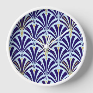 Reloj Patrón de ventilador Art Deco - azul cobalto y azu