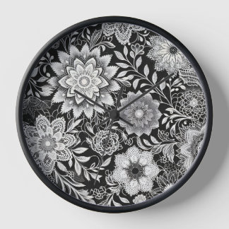 Reloj Patrón elegante de encaje floral blanco y negro