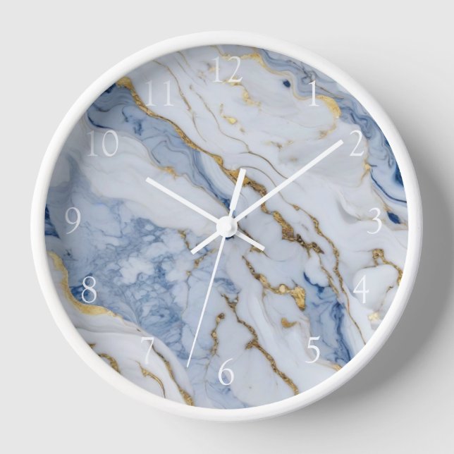 Reloj Patrón elegante de granito de mármol dorado blanco (Anverso)
