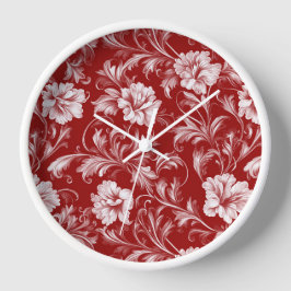 Reloj Patrón floral barroco monocromático, blanco sobre 