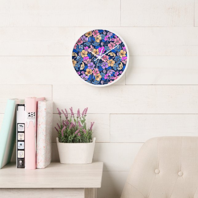 Reloj Patrón floral estilístico 46 (Sala de lectura)
