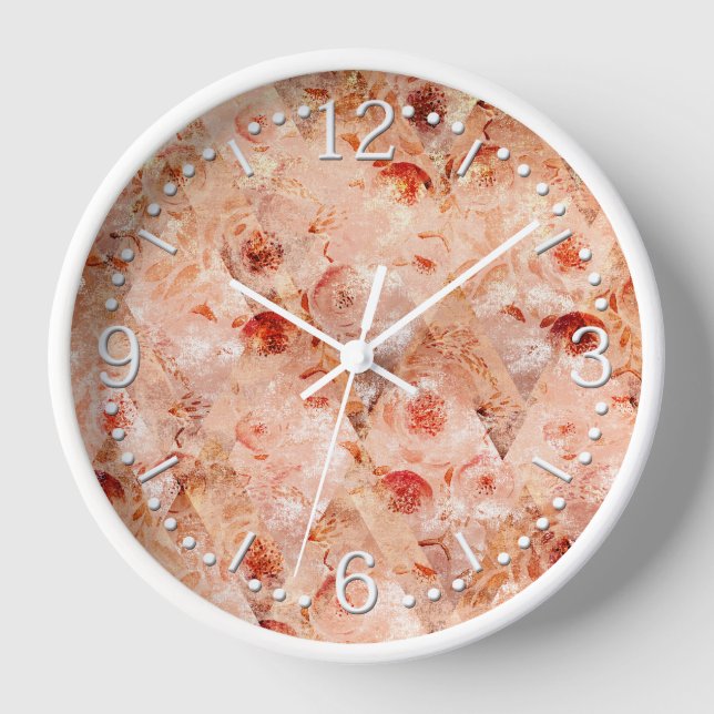 Reloj Patrón floral grunge. Fondo coral.  (Anverso)