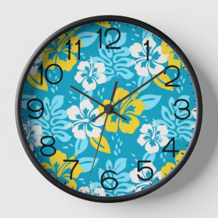 Reloj Patrón floral Hibiscus azul de Hawái