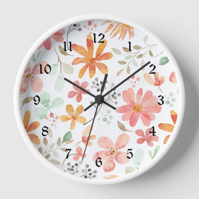 Reloj Patrón Floral Pastel Tranquilidad (Anverso)