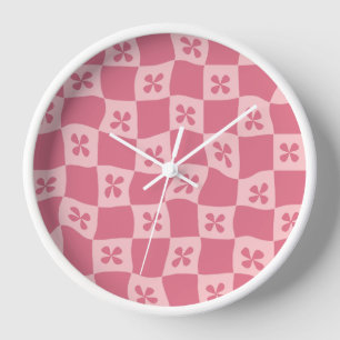 Reloj Patrón floral retro-rosado controlado