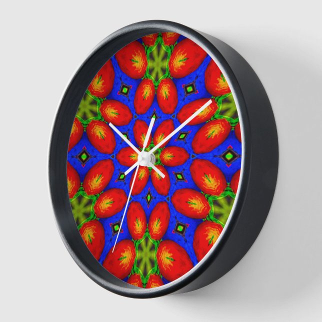 Reloj Patrón floral rojo curado (Ángulo)