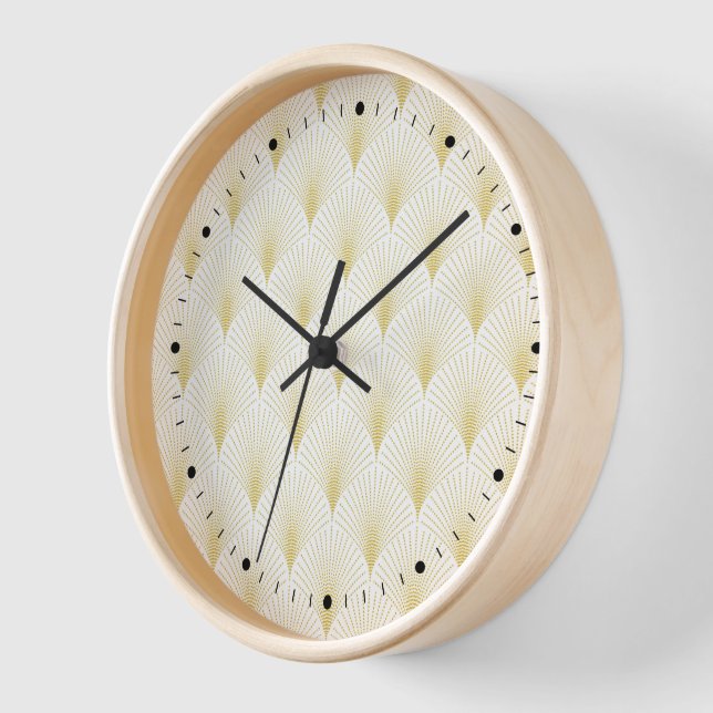 Reloj Patrón Geométrico Art Deco En Oro Y Blanco (Ángulo)