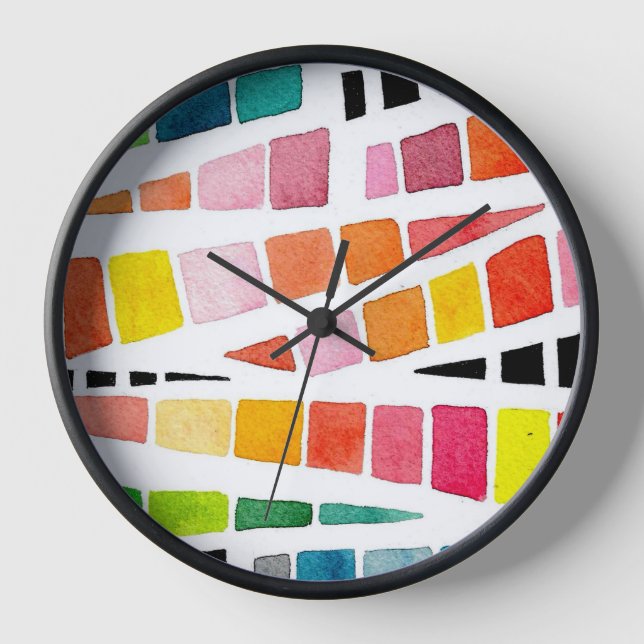 Reloj Patrón geométrico de acuarela Funky (Anverso)