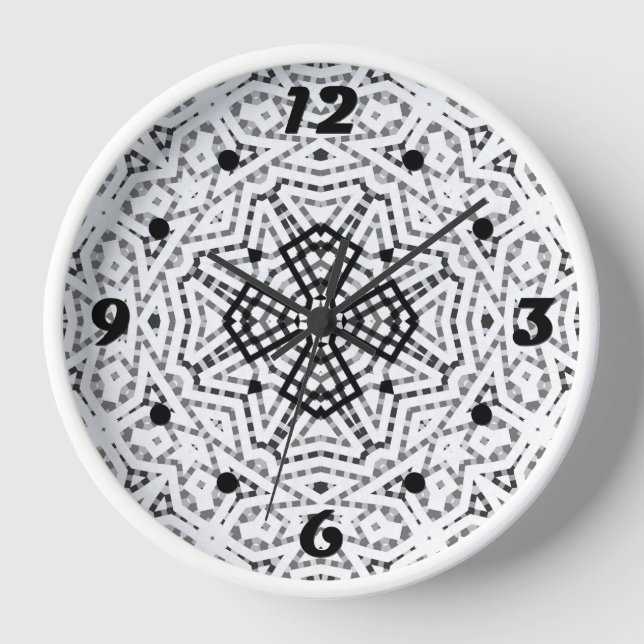 Reloj Patrón geométrico de apertura blanco y negro Elsa (Anverso)