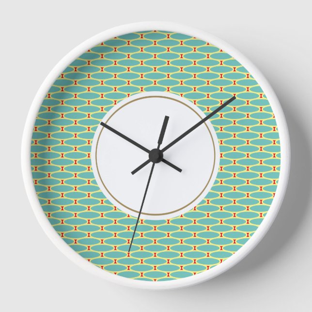 Reloj Patrón geométrico divertido circular acuático blan (Anverso)