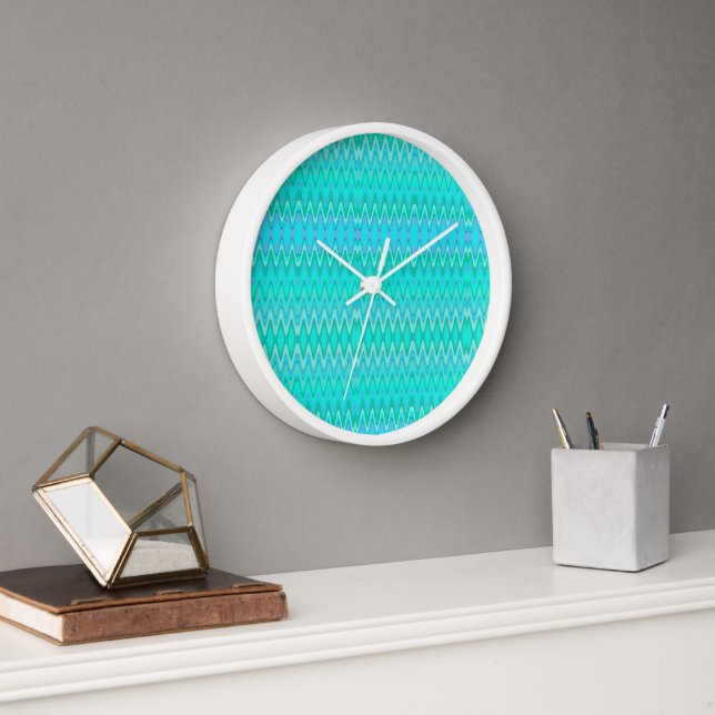Reloj Patrón moderno de zigzag - ondas en turquesa (Oficina)