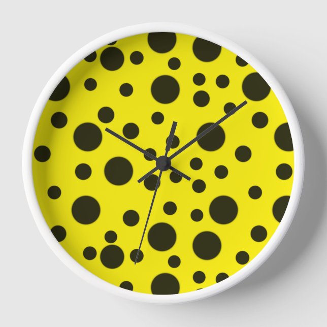 Reloj Patrón moderno simple de polka negro punto amarill (Anverso)