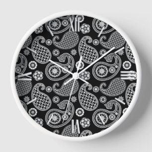 Reloj Patrón paisley, negro y blanco