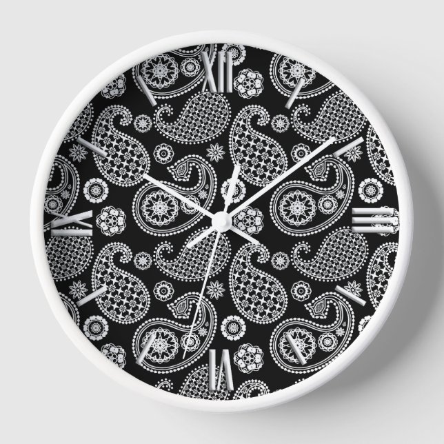 Reloj Patrón paisley, negro y blanco (Anverso)
