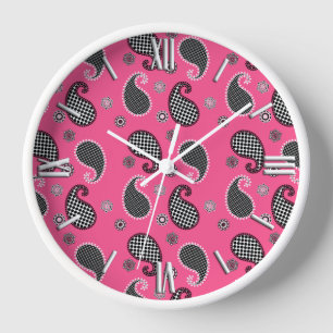 Reloj Patrón paisley, rosa fucsia, negro y blanco