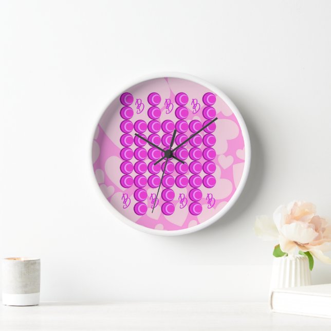 Reloj Patrón retro rosado en estilo de moda con monogram (Hogar)