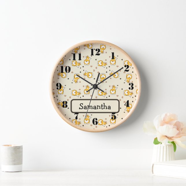 Reloj Patrón rosa de corgi corto (Hogar)