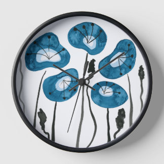 Reloj Peacock Blue Poppies, Flores acuáticas abstractas