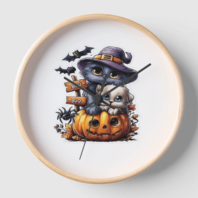 Reloj Pegatina de gatos de Halloween - Gorra de brujas,  (Anverso)