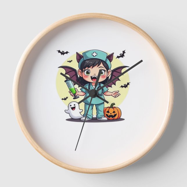 Reloj Pequeña enfermera de brujas, Halloween Premium T-S (Anverso)
