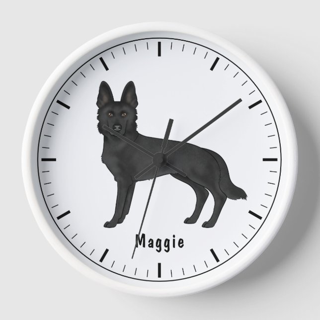 Reloj Perro de dibujos animados pastor alemán negro con  (Anverso)