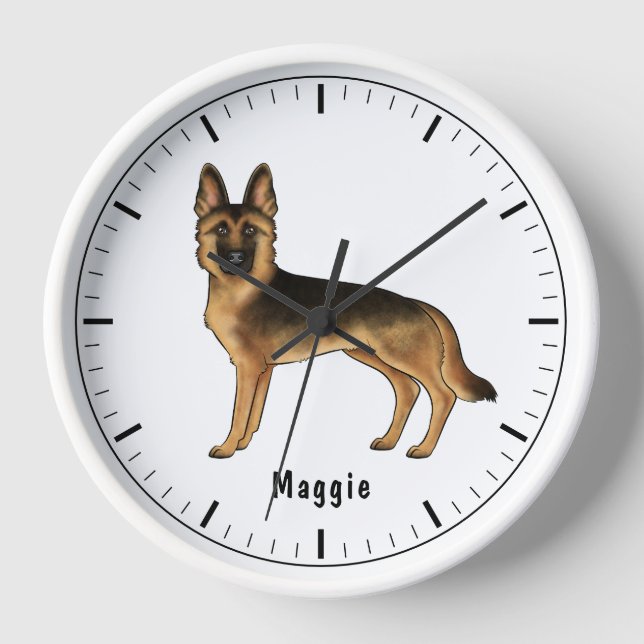 Reloj Perro Pastor Alemán Negro Y Tan Con Texto Personal (Anverso)