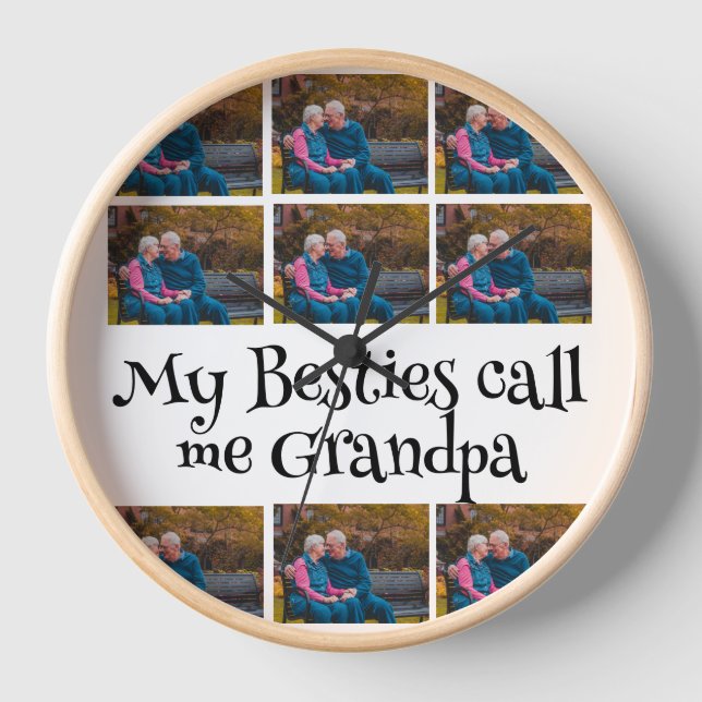 Reloj Personalizado Abuelo 9 Collage de fotos (Anverso)