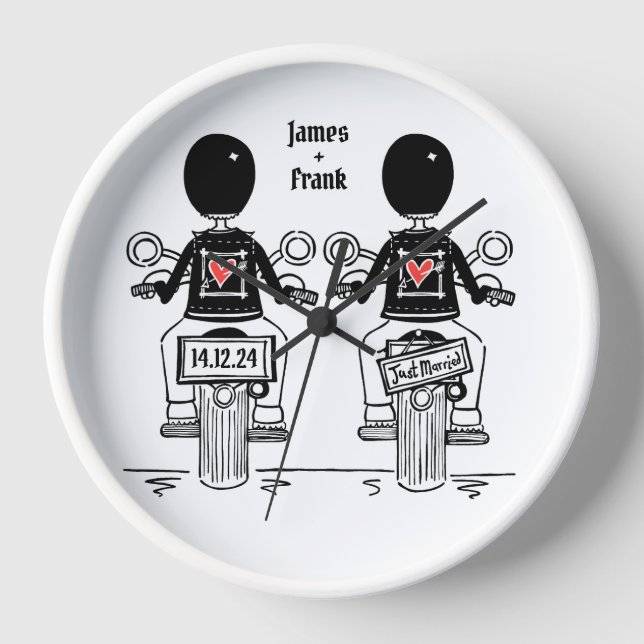Reloj Personalizado Boda de motocicleta de dos Grooms Bi (Anverso)