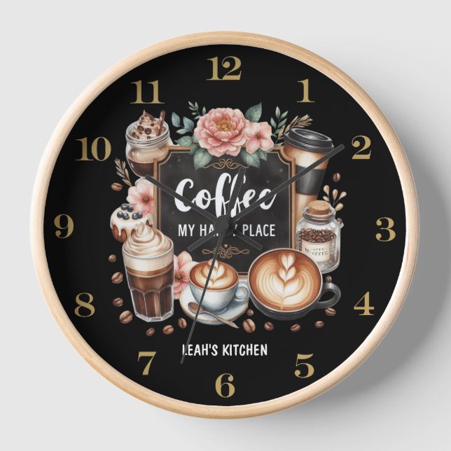 Reloj ☕ Personalizado Coffeecore Kitchen Cafe Happy Plac (Anverso)