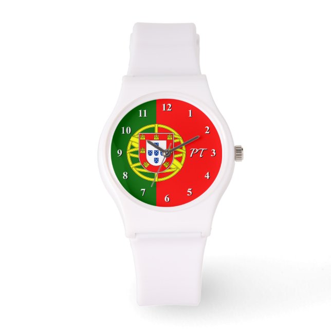 Reloj personalizado con bandera portuguesa en Port (Anverso)