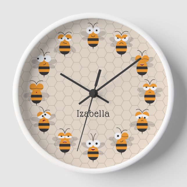 Reloj Personalizado Cute Funny Honey Bee Honeycomb (Anverso)
