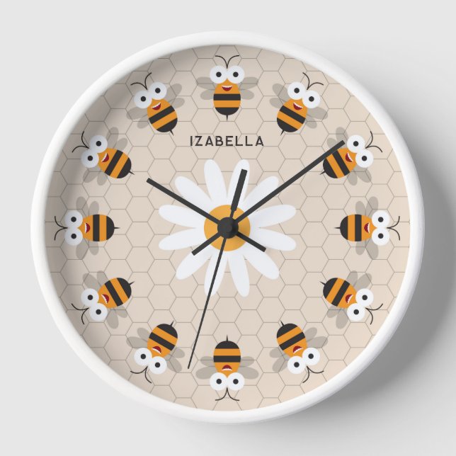 Reloj Personalizado Cute Funny Honey Bee Honeycomb (Anverso)