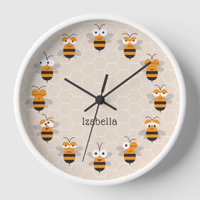 Reloj Personalizado Cute Funny Honey Bee Honeycomb (Anverso)