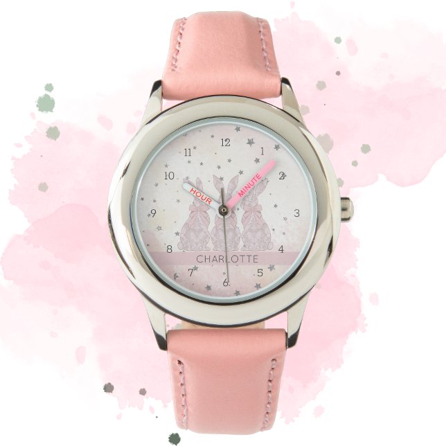 Reloj personalizado de conejitos de encaje (Personalized Lace Bunny Kids' Watch)