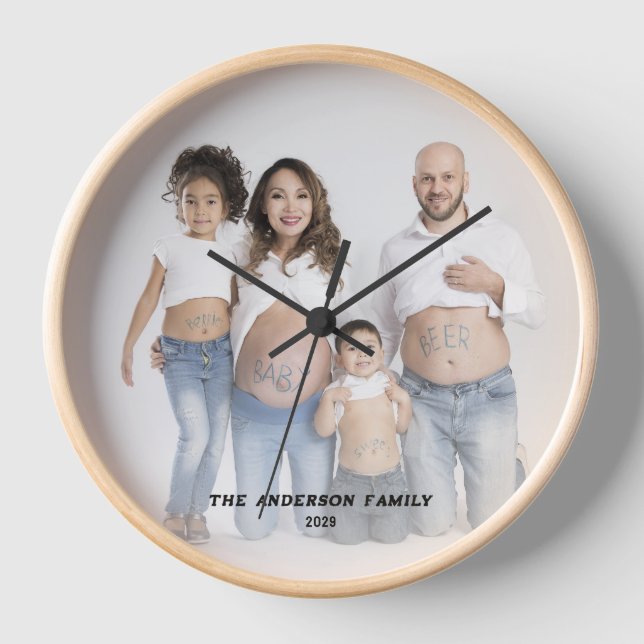 Reloj Personalizado de foto personalizado Texto de famil (Anverso)