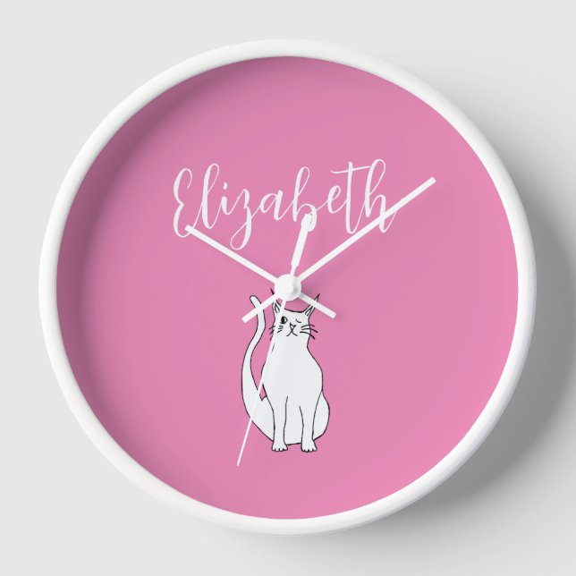 Reloj Personalizado de gato dibujando rosa gitano brilla (Anverso)
