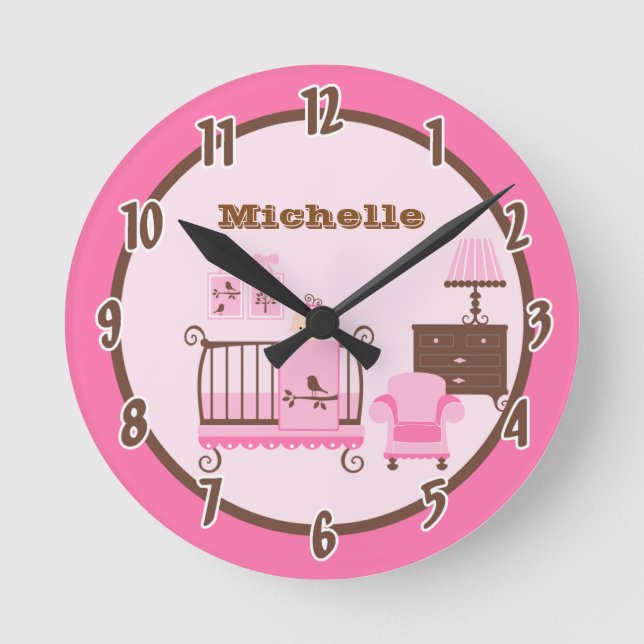 Reloj personalizado de habitación de bebé rosa (Anverso)