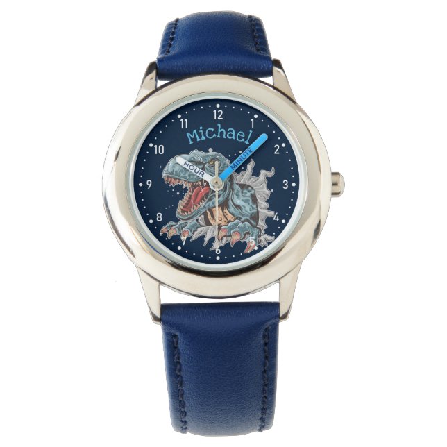 Reloj personalizado de los niños con dinosaurios T (Anverso)