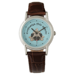 Reloj personalizado de pug pug juguetón